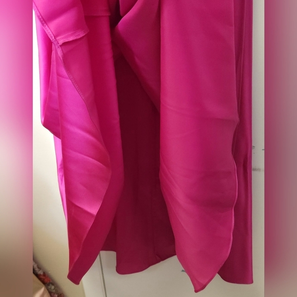 JULES AND CLEO DAVID'S BRIDAL Satin Spaghetti Strap A Line Dress Hot Pink Size 4 - Picture 7 of 15